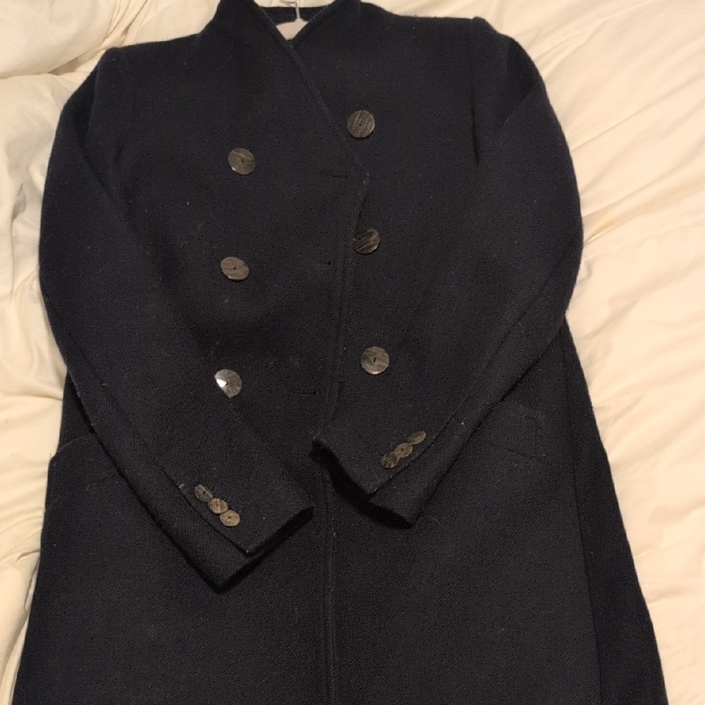 Classic Double-Breasted Navy Wool Coat